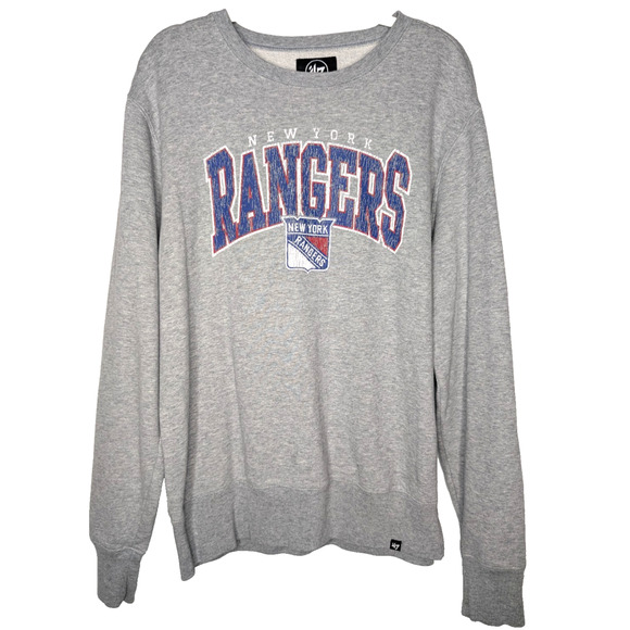 47 Brand NHL New York Rangers Gray Vintage Distressed Look Crew Neck Sweatshirt - Picture 1 of 6